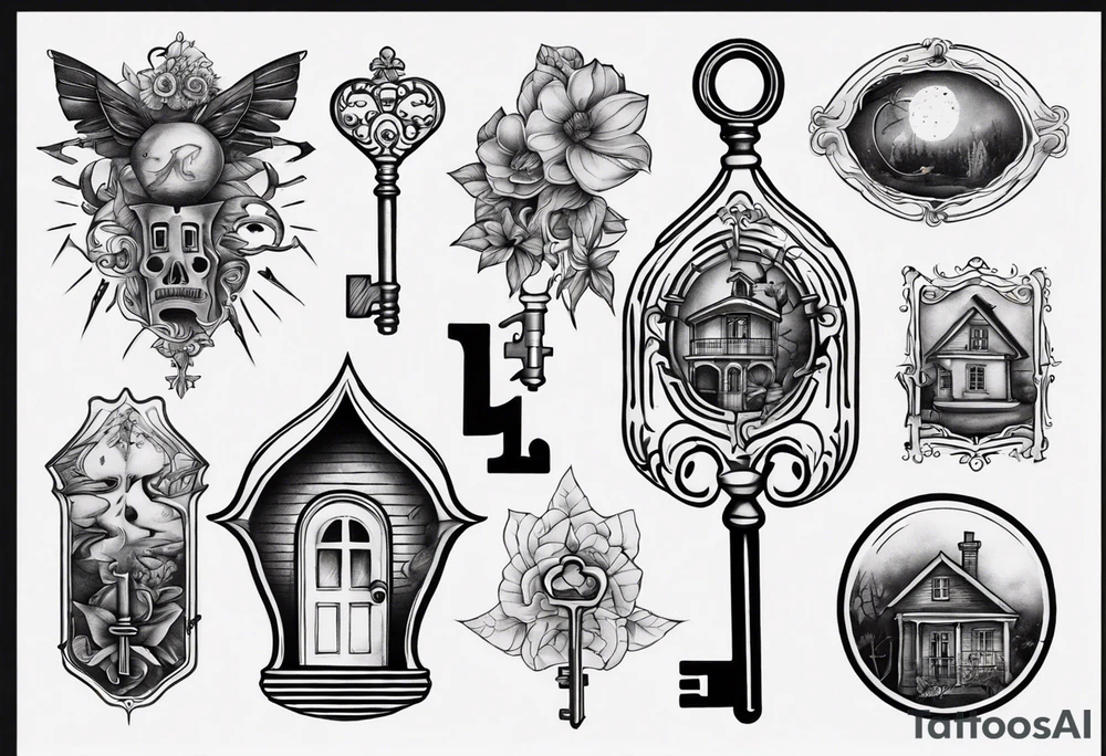 Matching tattoos with key and home tattoo idea