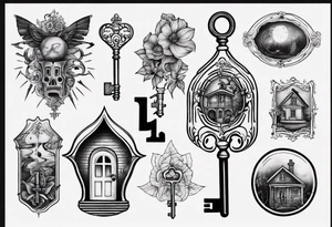 Matching tattoos with key and home tattoo idea