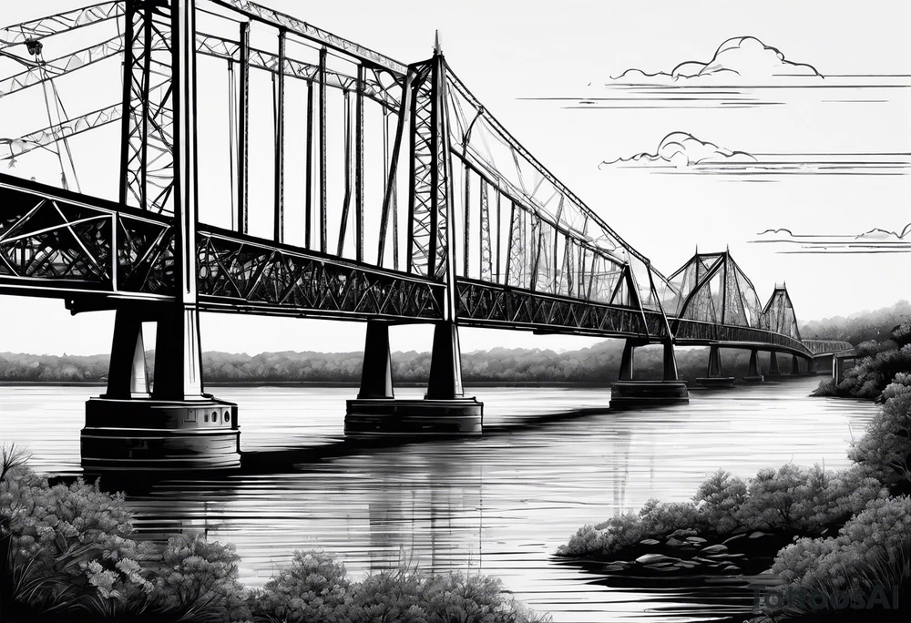 steel truss cantilever bridge over river, tattoo idea