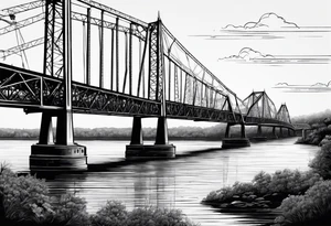 steel truss cantilever bridge over river, tattoo idea