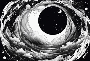 Large black hole swallowing earth. as Earth is swallowed space and time is stretched and deformed tattoo idea