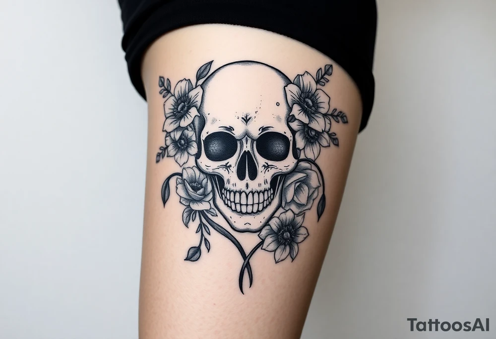 Pretty Nurse skull with peonies and honey combs tattoo idea