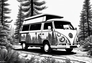 VW california t6 in Front of a pine tree tattoo idea