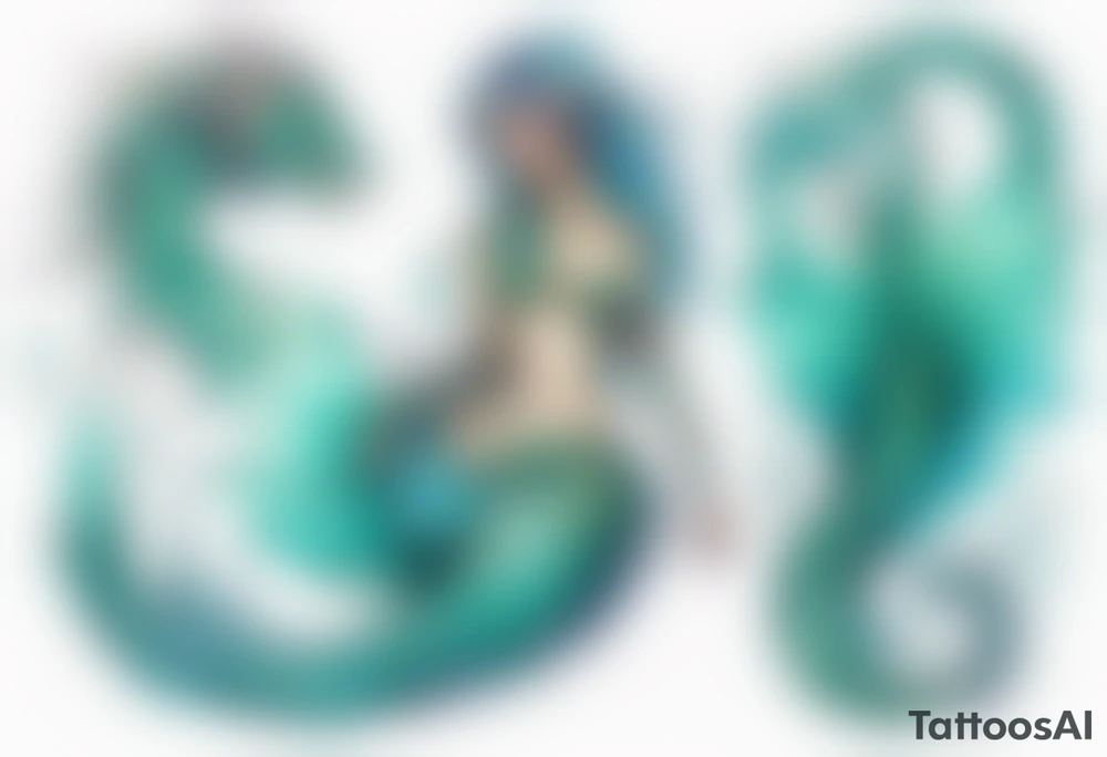 a mermaid dragon hybrid with turquoise scales by the ocean tattoo idea