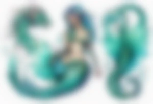 a mermaid dragon hybrid with turquoise scales by the ocean tattoo idea