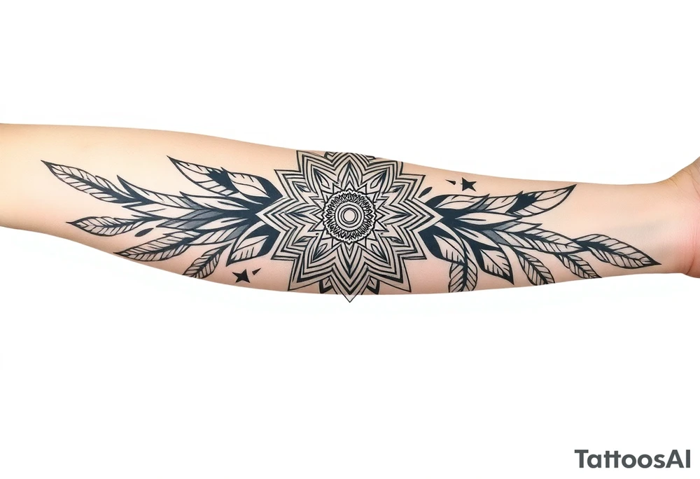 spiritual feather indian mandala shaman tattoo idea