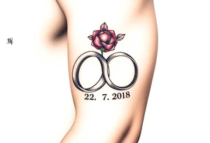two wedding rings with date 22. 7. 2018 tattoo idea