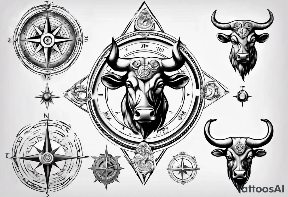 Taurus with compass tattoo idea