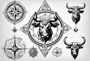 Taurus with compass tattoo idea