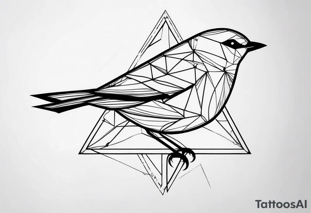 bird with small details, triangle and square forms tattoo idea