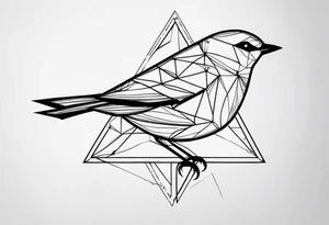 bird with small details, triangle and square forms tattoo idea