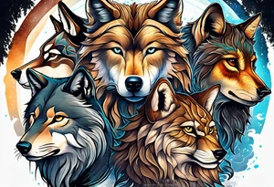 A Wolf as a father, an owl as the son and a lioness as the daughter. tattoo idea