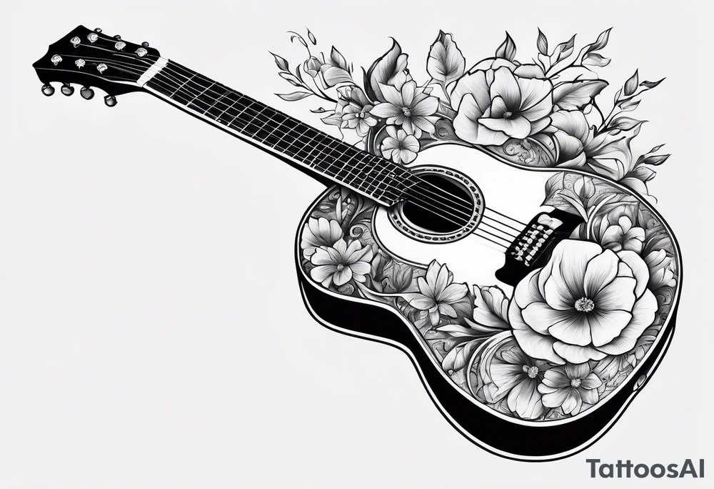 Guitar with flowers growing off the side tattoo idea