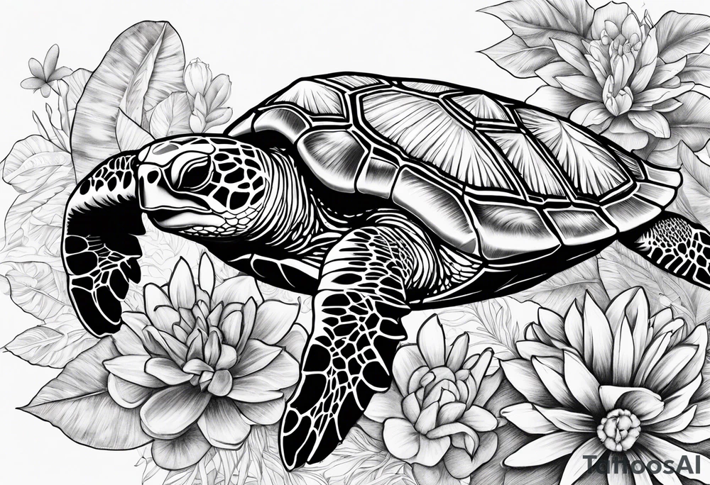 Hawian flowers sea turtles beach tattoo idea