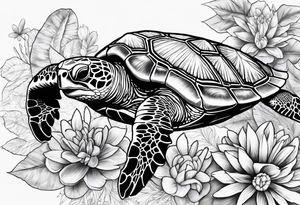 Hawian flowers sea turtles beach tattoo idea