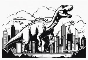 dinosaur destroying city tattoo idea