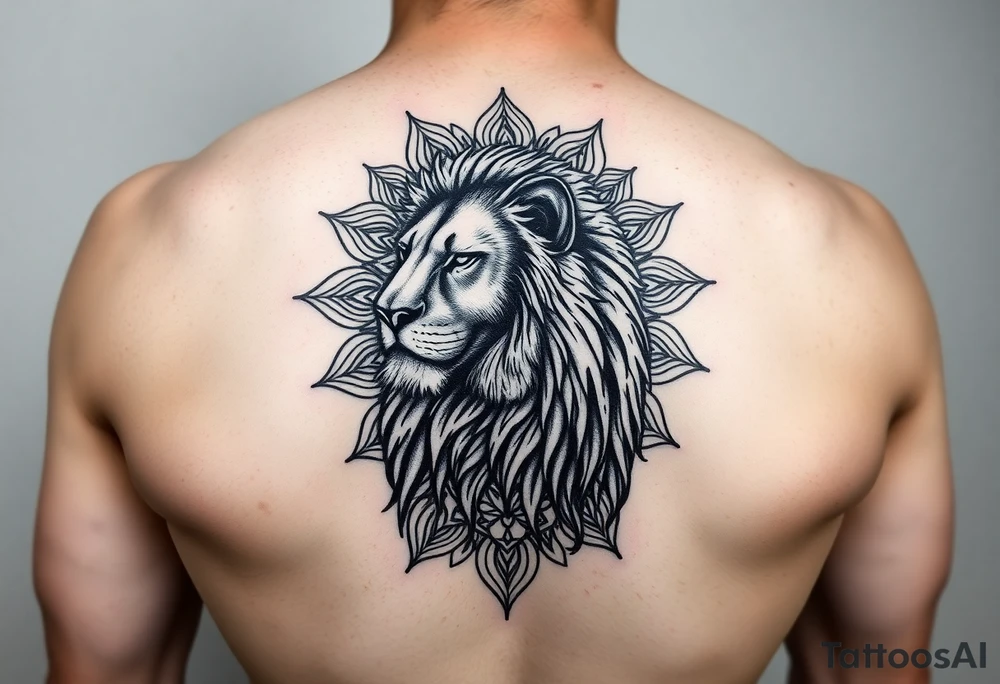 lioness with a mandala behind her tattoo idea