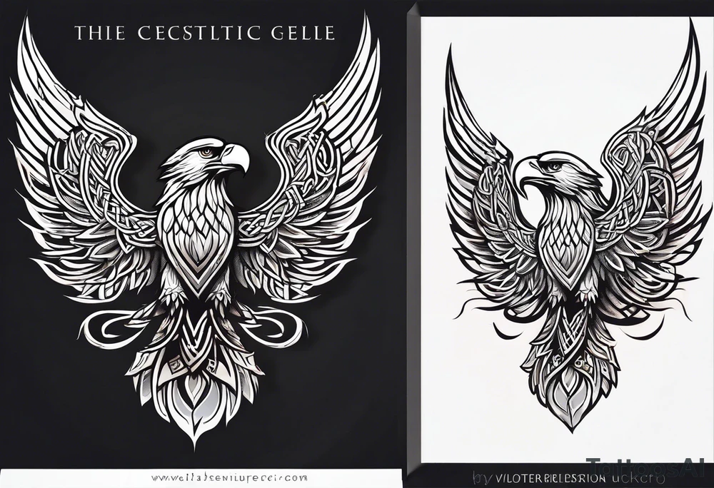 Simple celtic Eagle with wings spread upwards linework tattoo idea