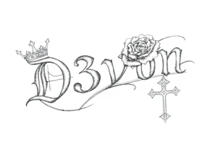 Name D3von spelt going down my arm with a crown and rose and cross and 03/27/07 tattoo idea