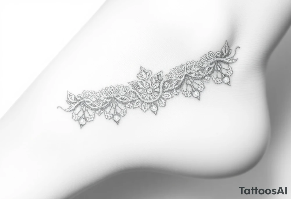 A white lace choker tattoo, with soft shading to create a realistic fabric texture and tiny pearl accents tattoo idea