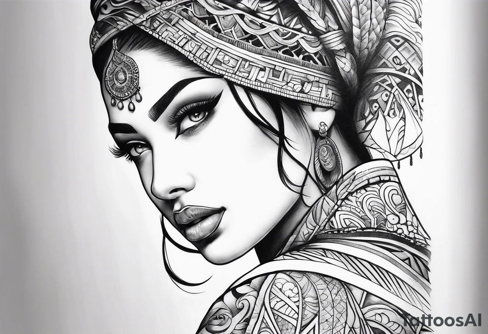 arm sleeve tattoo, cultural tattoo idea