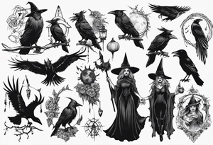 witch with crows tattoo idea
