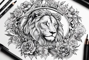 A tattoo in delicate style, so gentle. The zodiac sign, Leo. The sketch should include fire, something delicate like that, and the numbers 7 and 8. tattoo idea