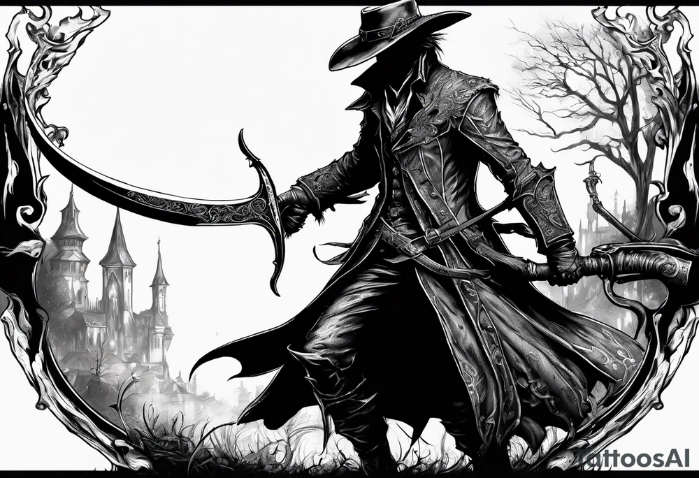 Bloodborne hunter, holding  scythe, going insane tattoo idea