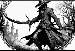 Bloodborne hunter, holding  scythe, going insane tattoo idea