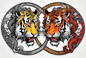 tiger and dragon ying yang contrast tattoo idea