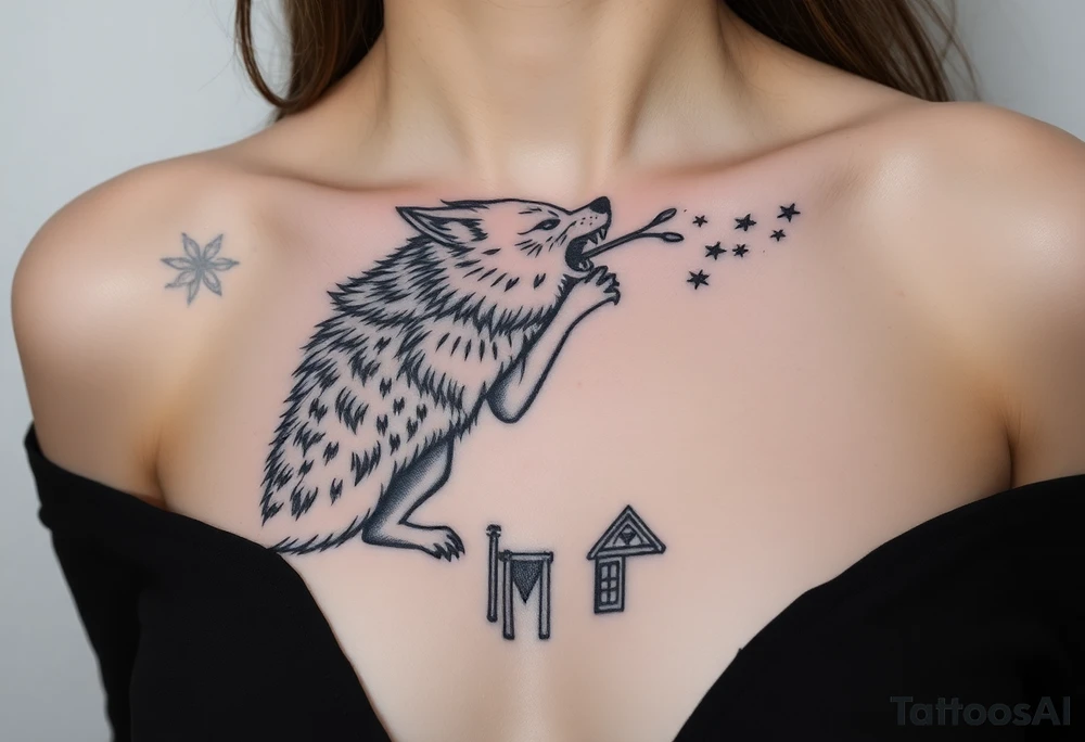 Big bad wolf  blowing down   a brick house tattoo idea