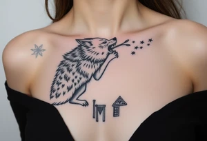 Big bad wolf  blowing down   a brick house tattoo idea