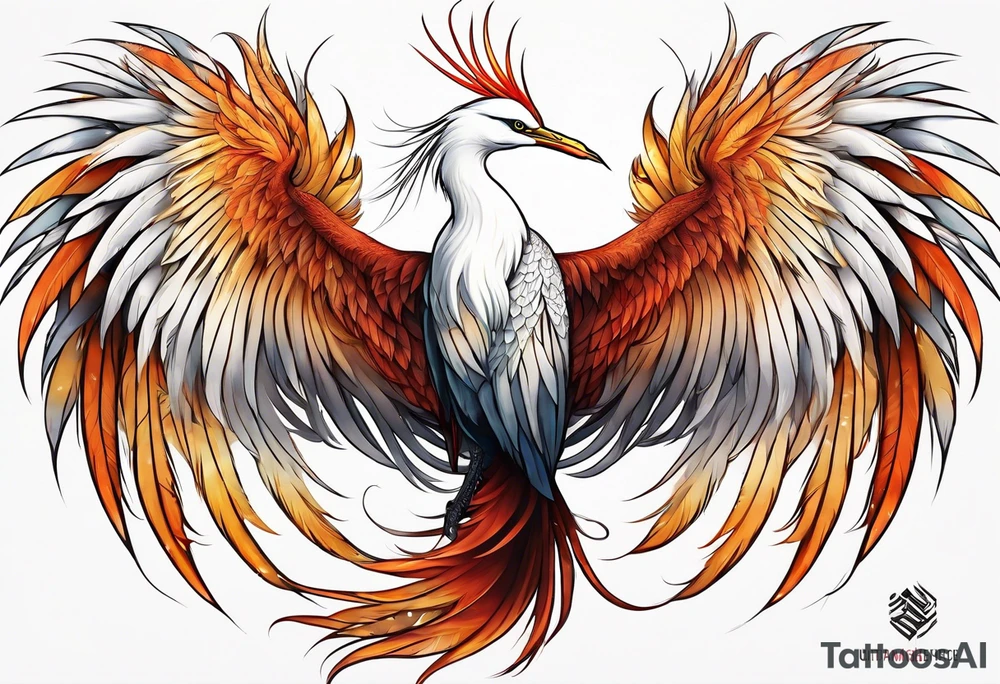 phoenix 
chinese 
egret
long tail 
elegant 
wings down
long neck
long feathers tattoo idea