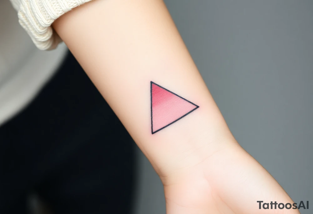 A pink triangle (upsidedown), with very small black lining and upside down. Just the colour pink. No shapes. Just the colour pink in a gradient filling the triangle tattoo idea