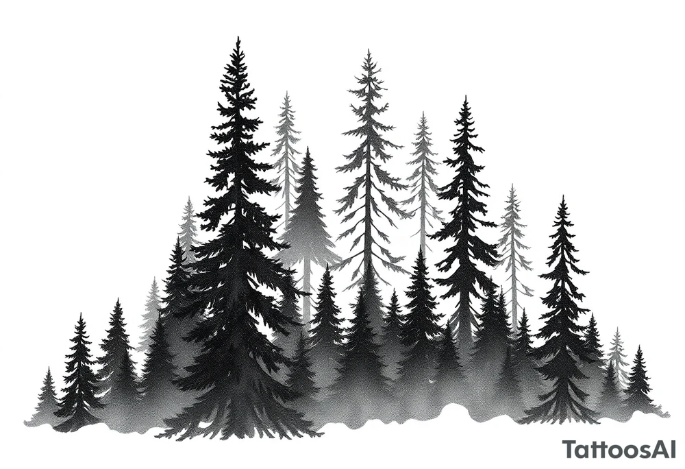 Coniferouse forest silhouette with black and gray trees tattoo idea Coniferouse forest silhouette with black and gray trees tattoo idea