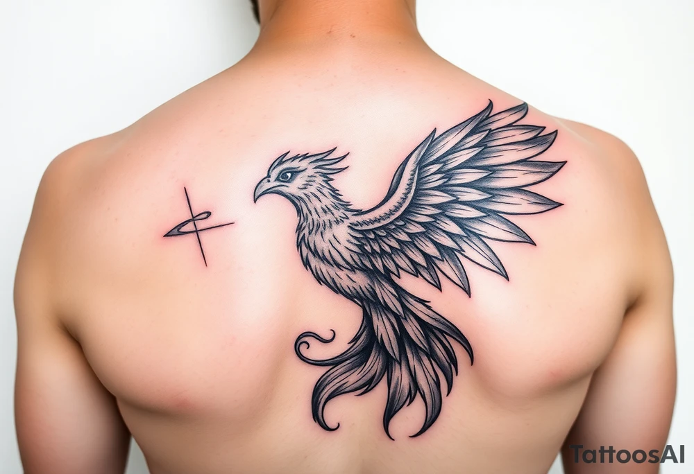Feminine mother daughter phoenix tattoo with a touch of colour tattoo idea