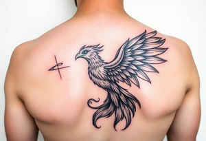 Feminine mother daughter phoenix tattoo with a touch of colour tattoo idea