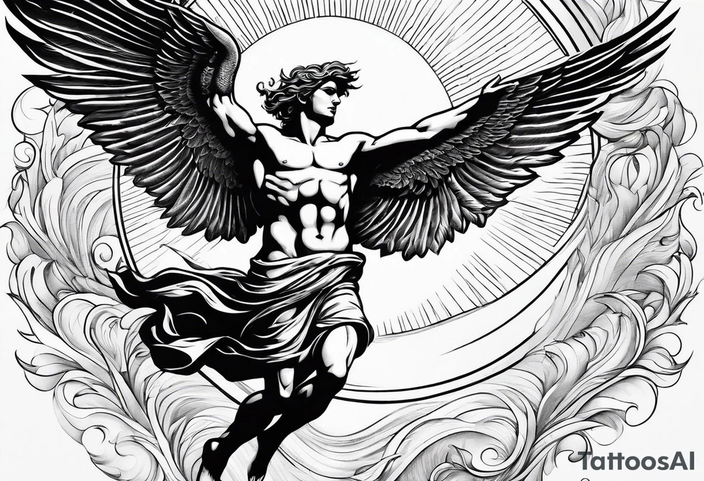 icarus greek god flying into the sun and falling down tattoo idea