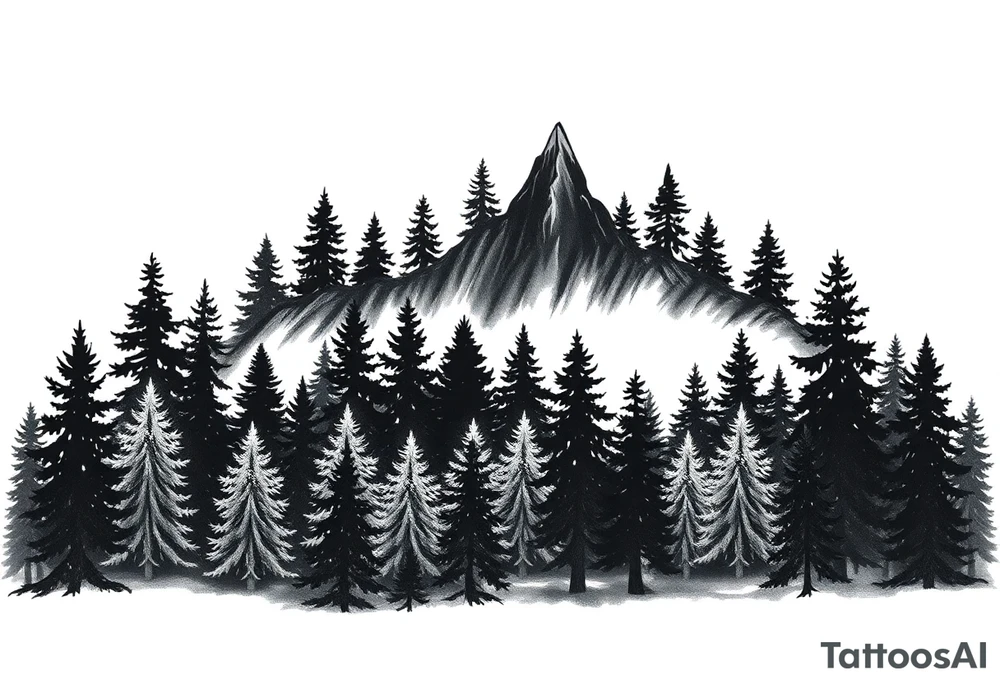 Coniferouse forest silhouette with black and gray trees tattoo idea