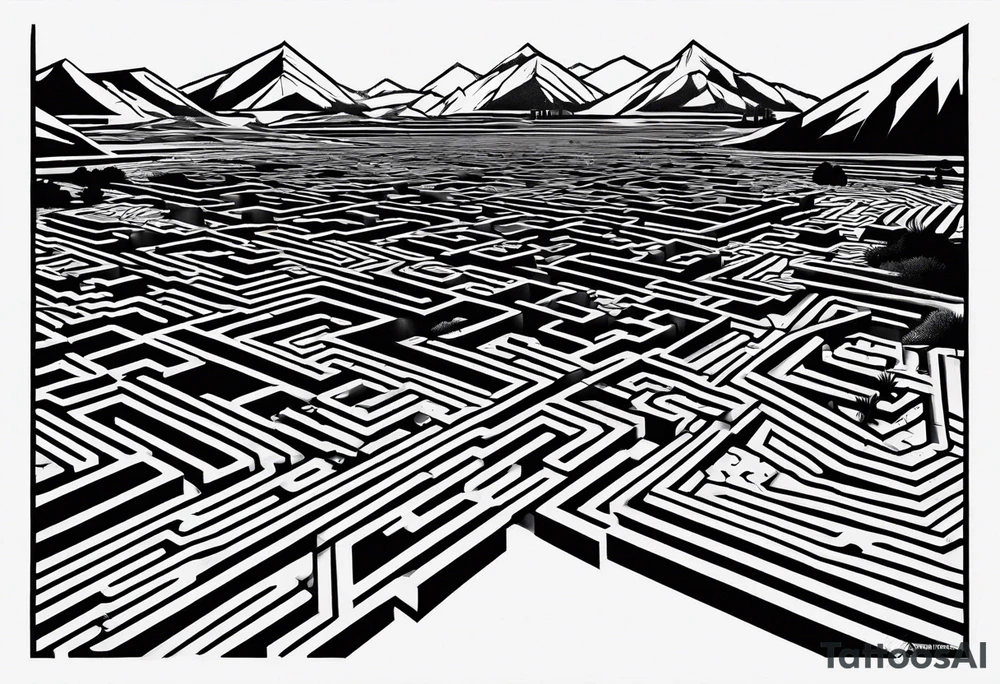labyrinth Maze train tracks straight tattoo idea