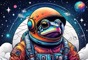 Toad with astronaut helmet looking at galaxy tattoo idea