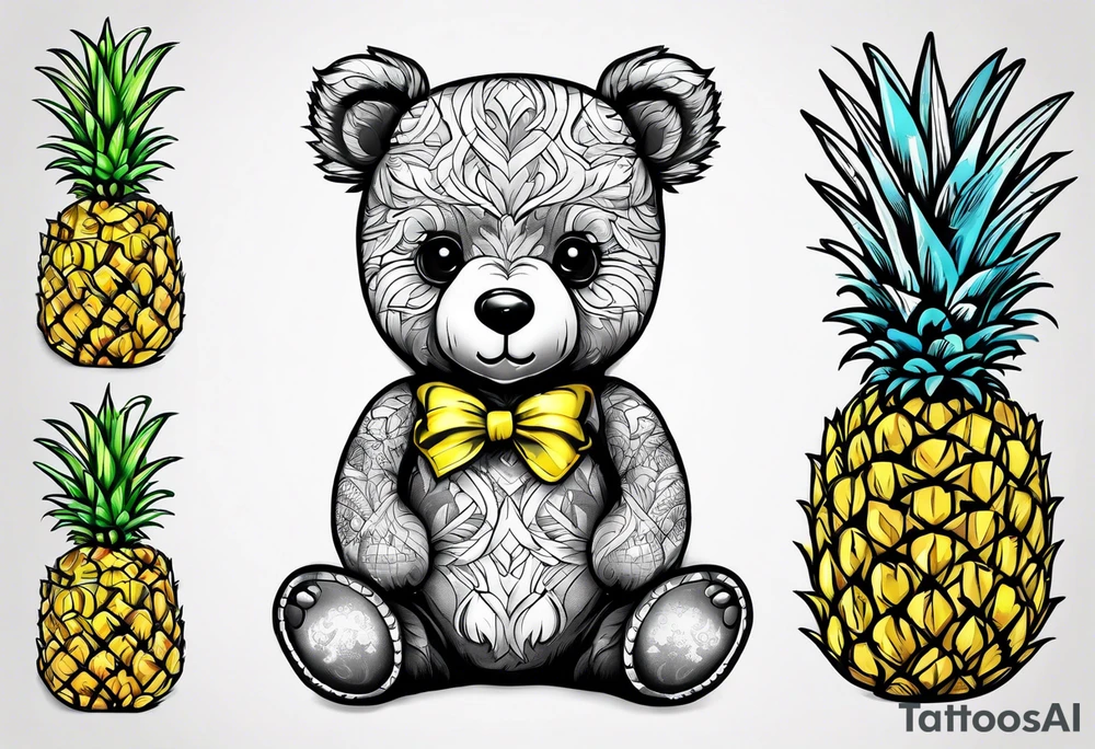 Teddy bear loves pineapple tattoo idea