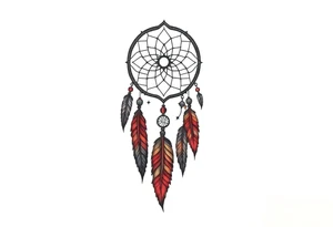 skinny dreamcatcher with feathers and some color tattoo idea