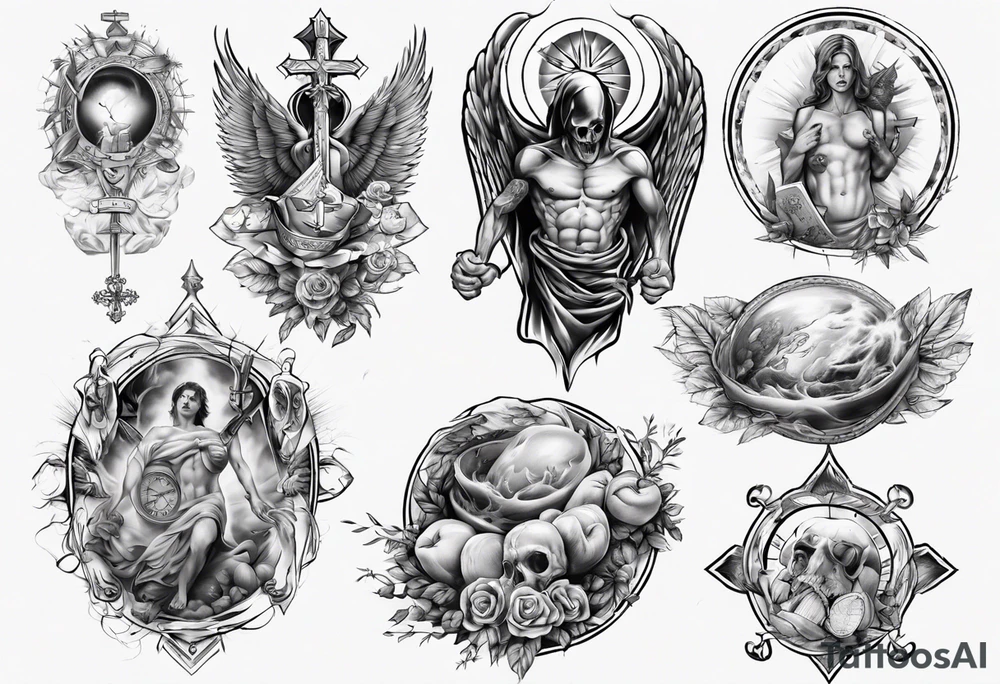 full stomach tattoo 
Christian theme tattoo idea