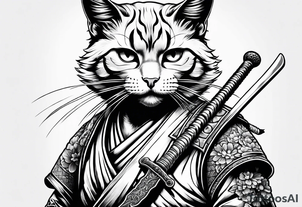 Samurai cat holding a sword tattoo idea