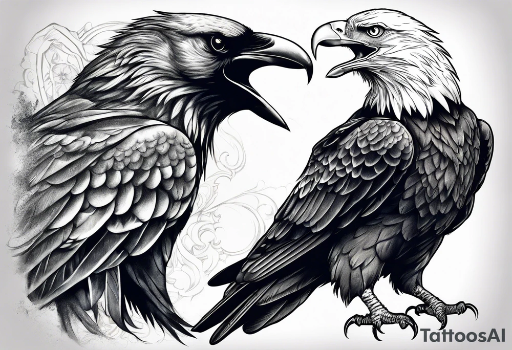 crow and eagle fighting tattoo idea