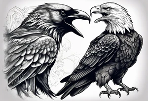 crow and eagle fighting tattoo idea