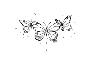 Simple outline of flying butterflies with lots of sparkles and bubbles tattoo idea