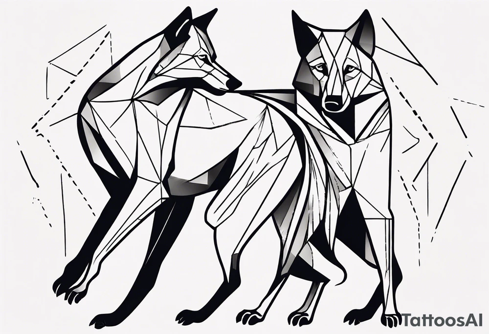two wolves dancing the tango. extremely simplified tattoo idea