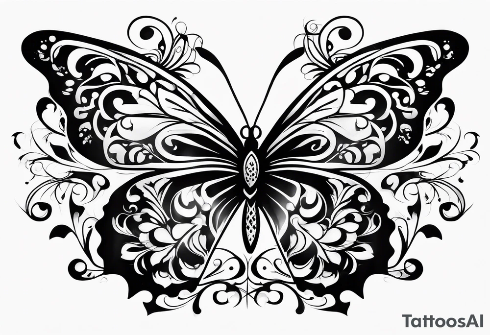 word N and S with butterfly tattoo idea